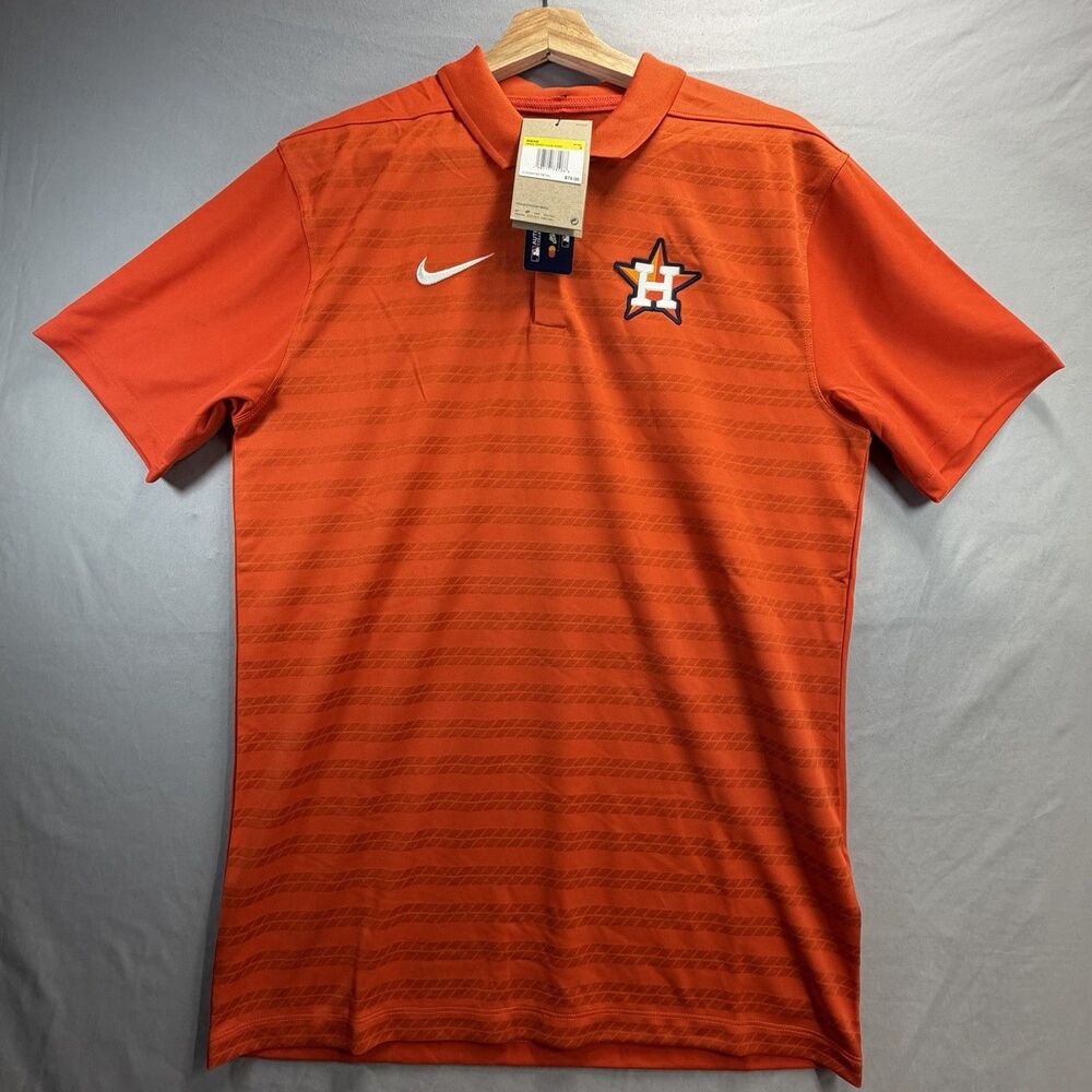 Nike Houston Astros Dri-FIT Polo Shirt Orange Striped Authentic Collection S NWT